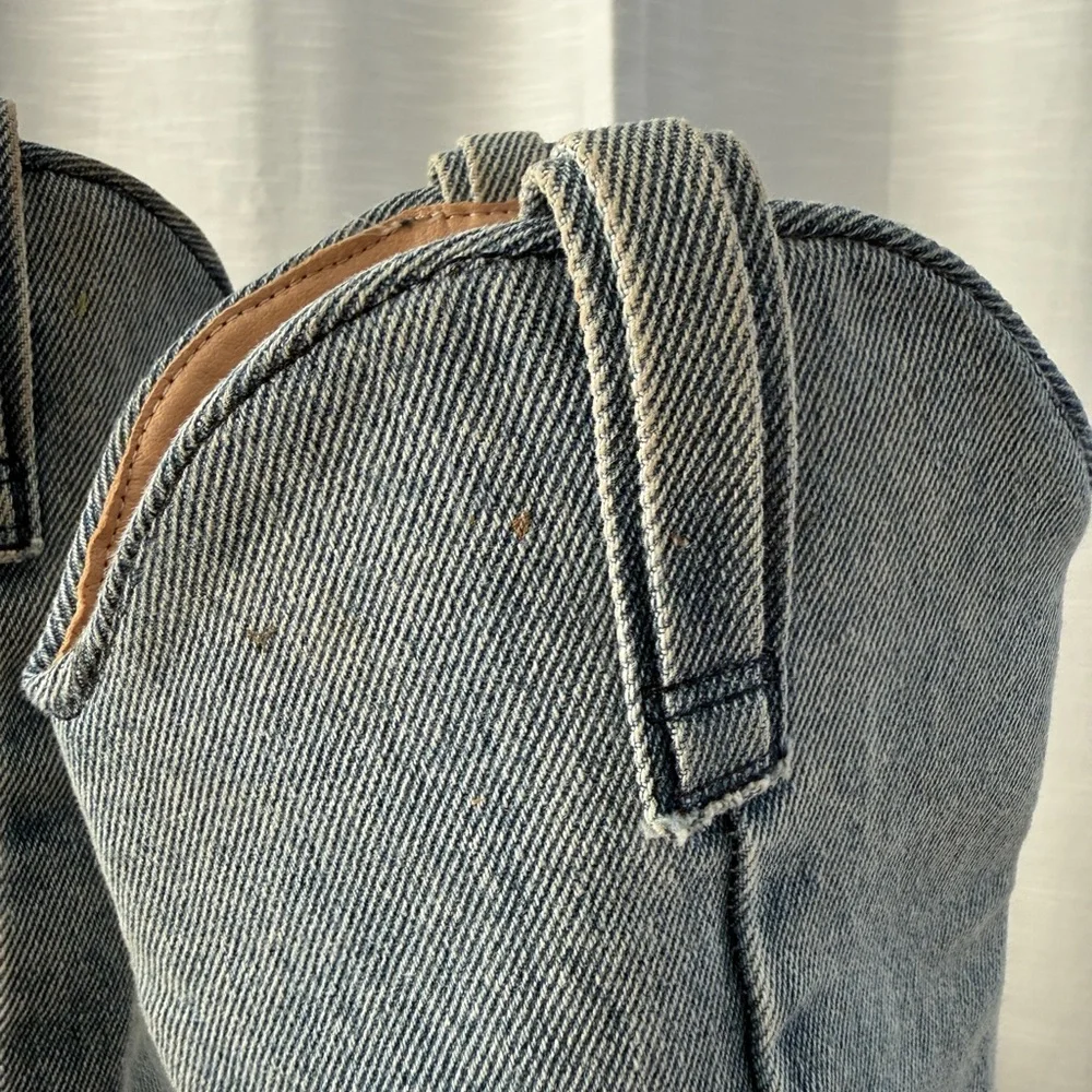 Steve Madden Lassy Denim Cowboy Boot Frayed Hem Western Festival | Size 5M - Picture 12 of 16